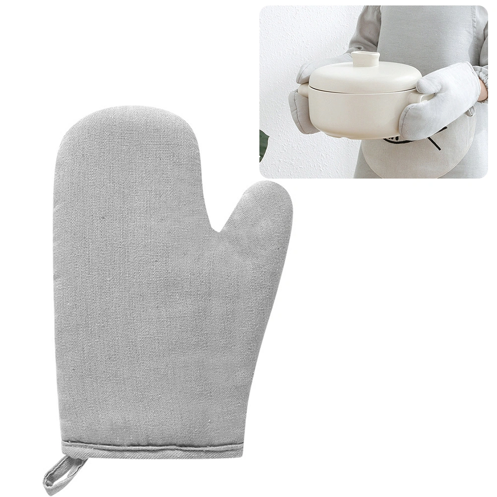 Microwave Oven Baking Heat Insulated Gloves Insulation Oven Mitt Pot Holder Kitchen Oven Baking Cooking Tools Heat Resistant Cotton and Linen Plain Anti-scalding Thicken Mitt(Gray One Piece)