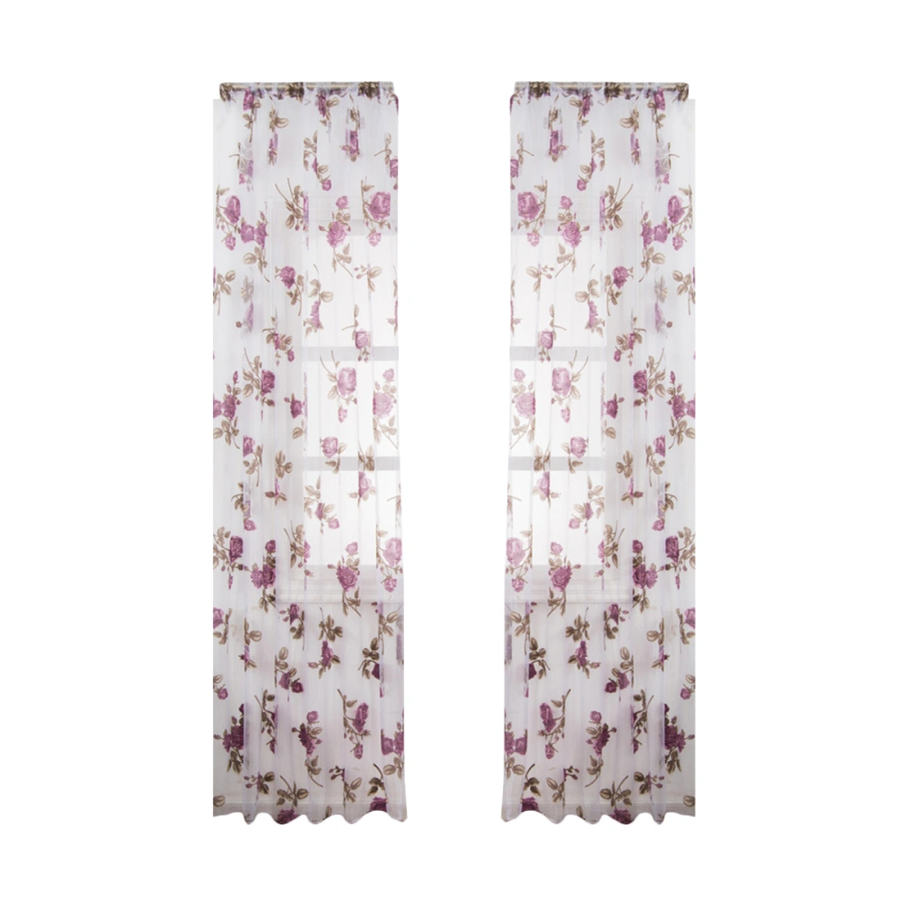 1 Pc Semi-shading Rose Flower Window Voile Curtains for Bedroom Living Room-100x200cm(Purple)