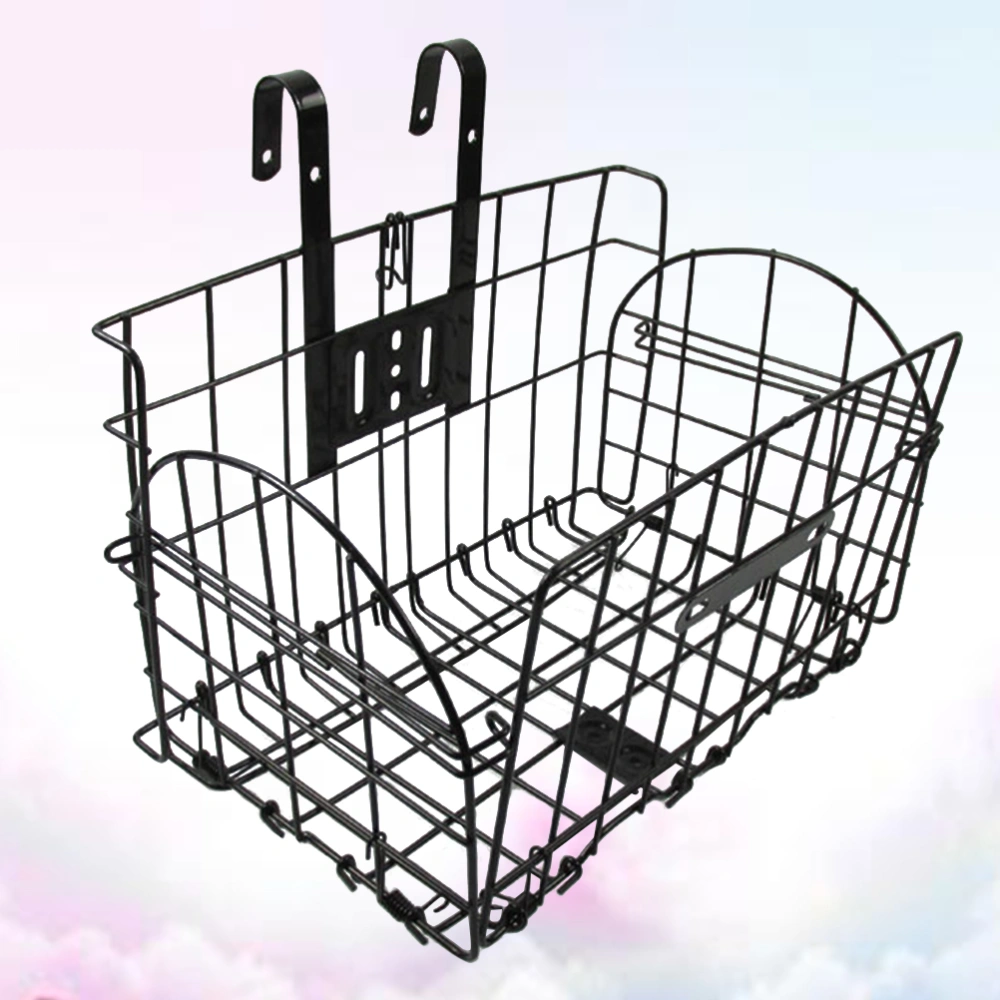 1 Pc Foldable Front Handlebar Hanging Basket Iron Bike Storage Basket Bike Accessories (Black)