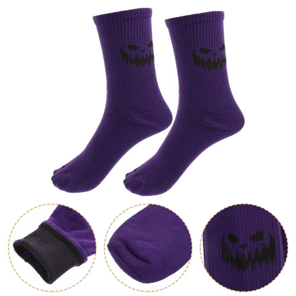 1 Pair of Halloween Socks Comfortable Pumpkin Face Pattern Mid Calf Sports Socks