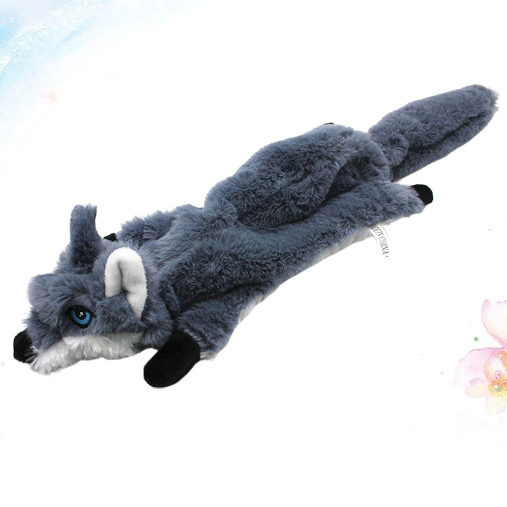 1pc Cartoon Wolf Pattern Dog Squeaky Toy Pet Molars Toy Chewing Plaything Plush Toy Bite Resistance Toy - Size S(Grey)