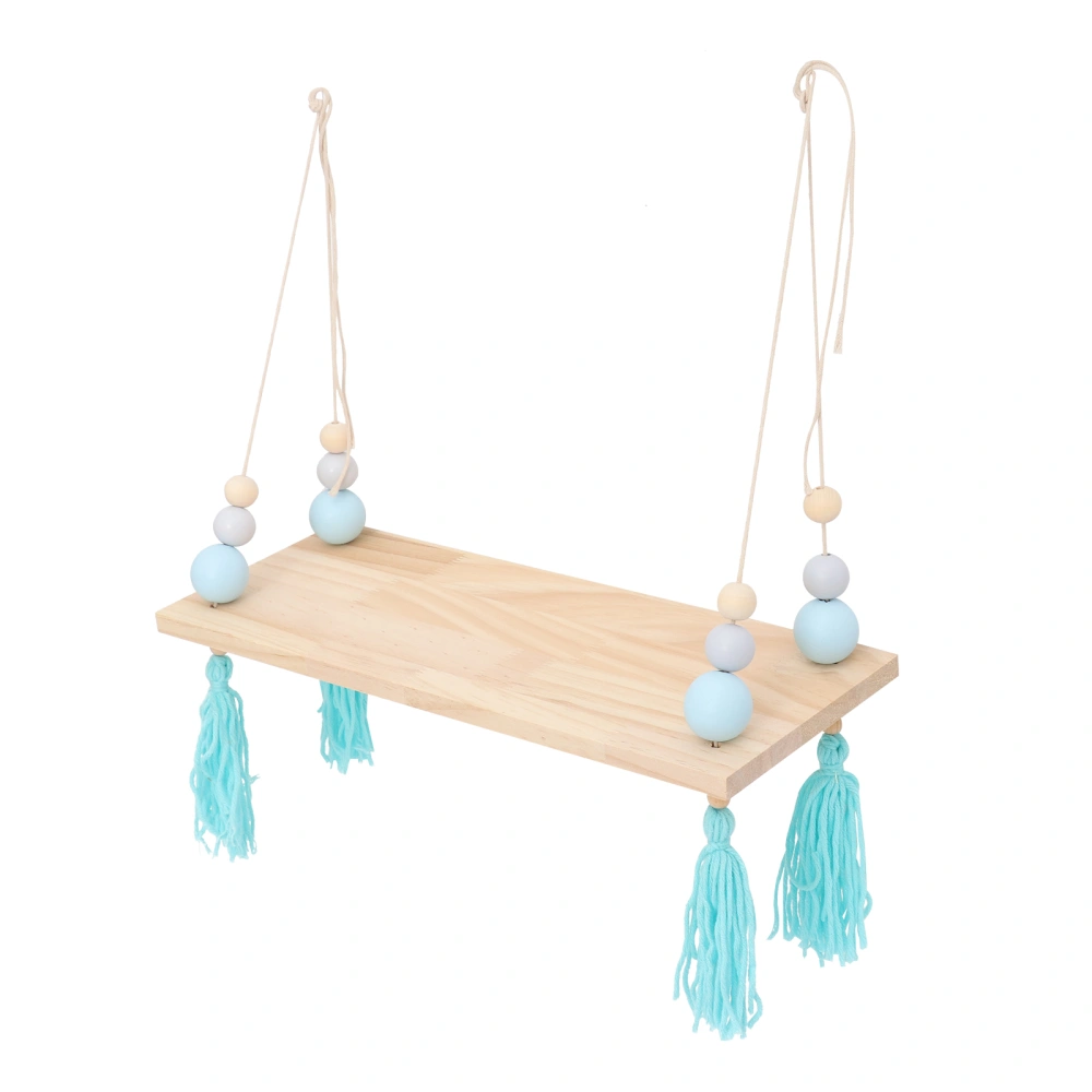 Nordic Wood Wall Shelves Organizer with Cyan Beads and Tassel Wood Hanger Kids Decoration Party Decor Gifts