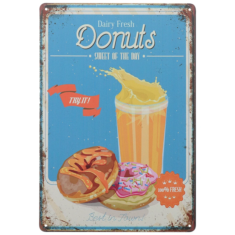 2Pcs Delicate Home Wall Picture Unique Donuts Drinks Painting Wall Sign Decor