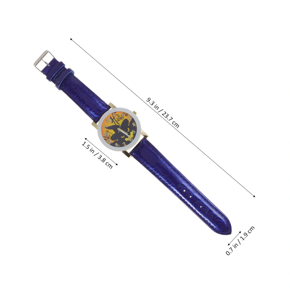 Halloween Theme Pumpkin Lantern Pattern Women Quartz Wrist Watch Festival Belt Watch (Blue)