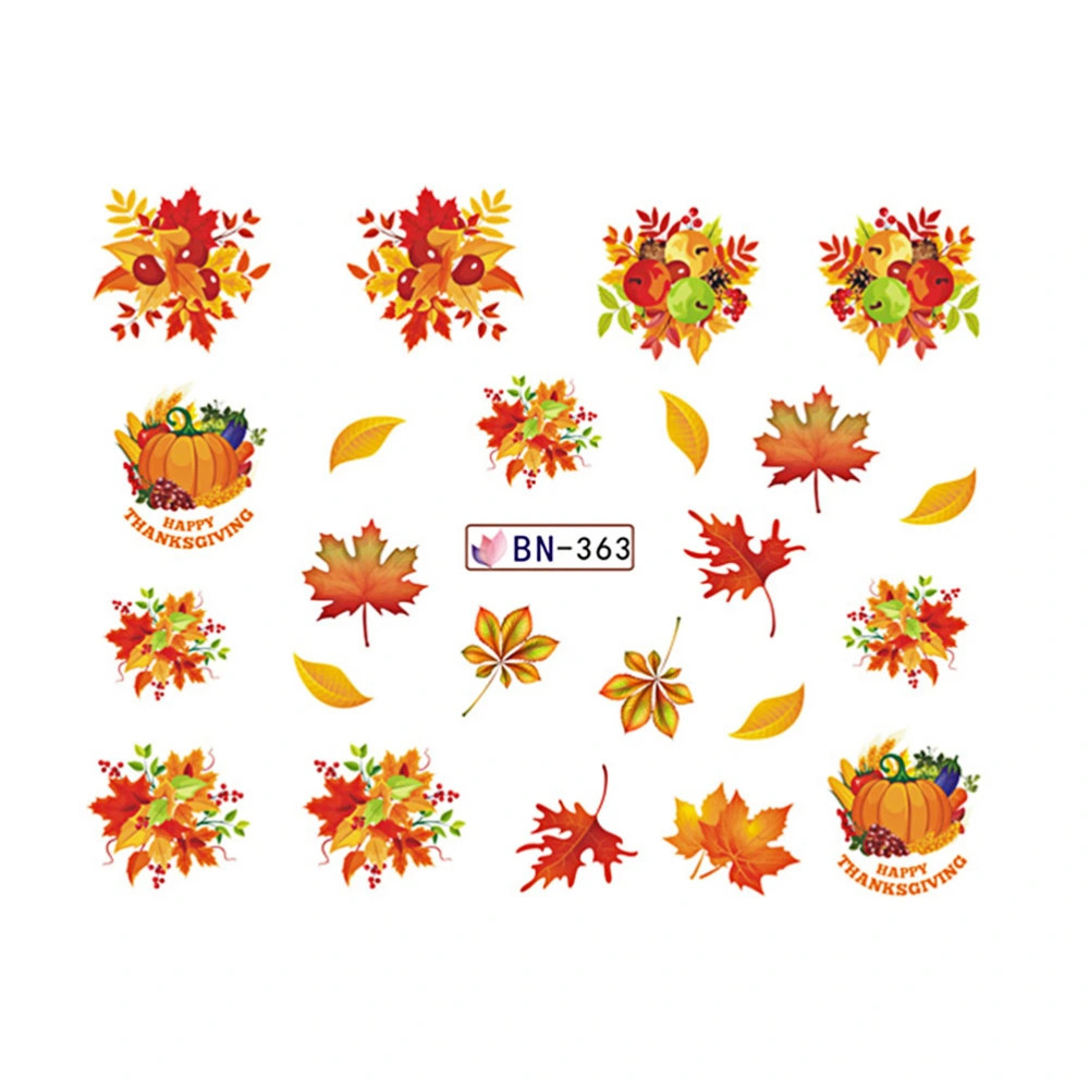 5 Sheets Autumn Maple Leaf Manicures Stickers Decor Nail Stickers for Festival Party Club