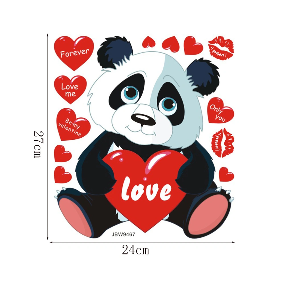 1Pc Valentine's Day Panda Wall Sticker Bedroom Glass Decal Backdrop Decor