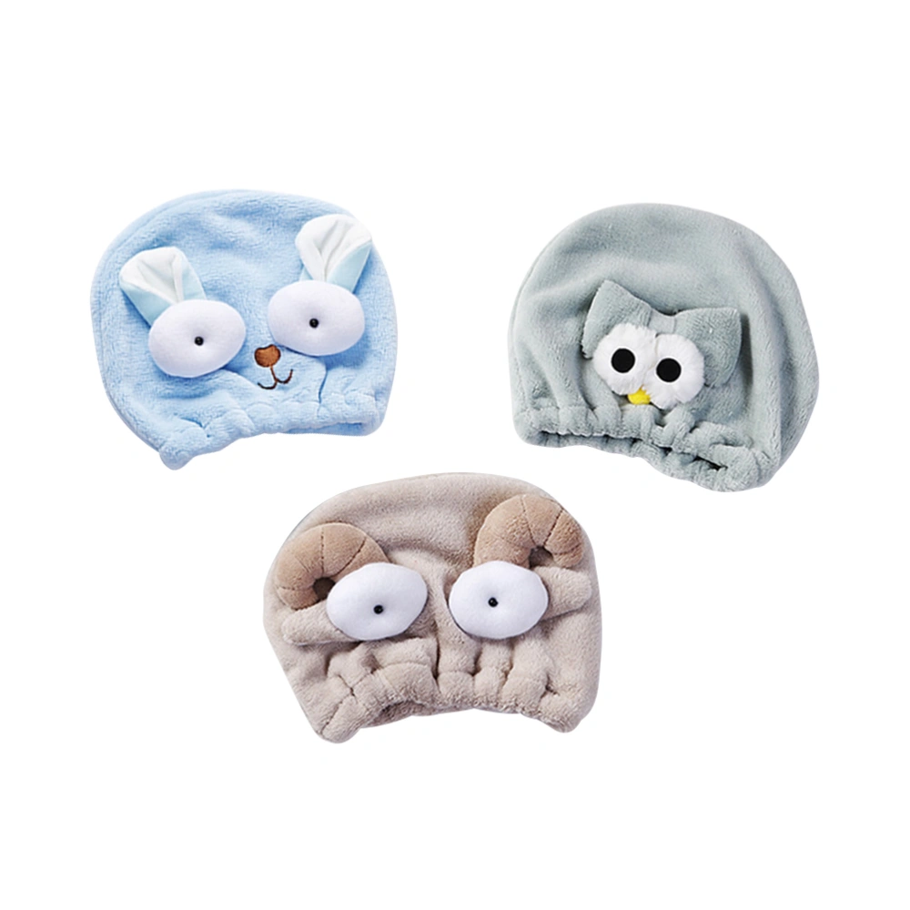 3pcs Dry Hair Hat Cartoon Animal Fast Dry Absorption Coral Wrapped Towel (Rabbit Bird Goat for Each 1pc)