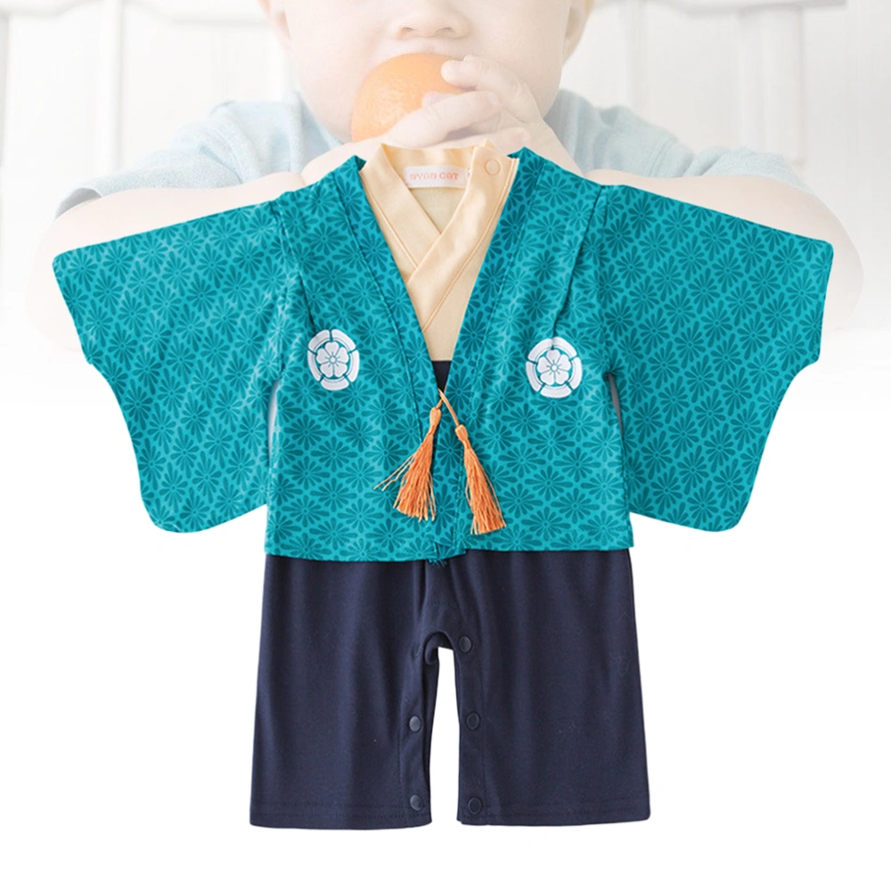 Japanese Kimono Baby Jumpsuit Long Sleeve Baby Outfit Romper Costume Toddler Clothes with Blue Coat Suitable for the Boys 12 to 18 Months