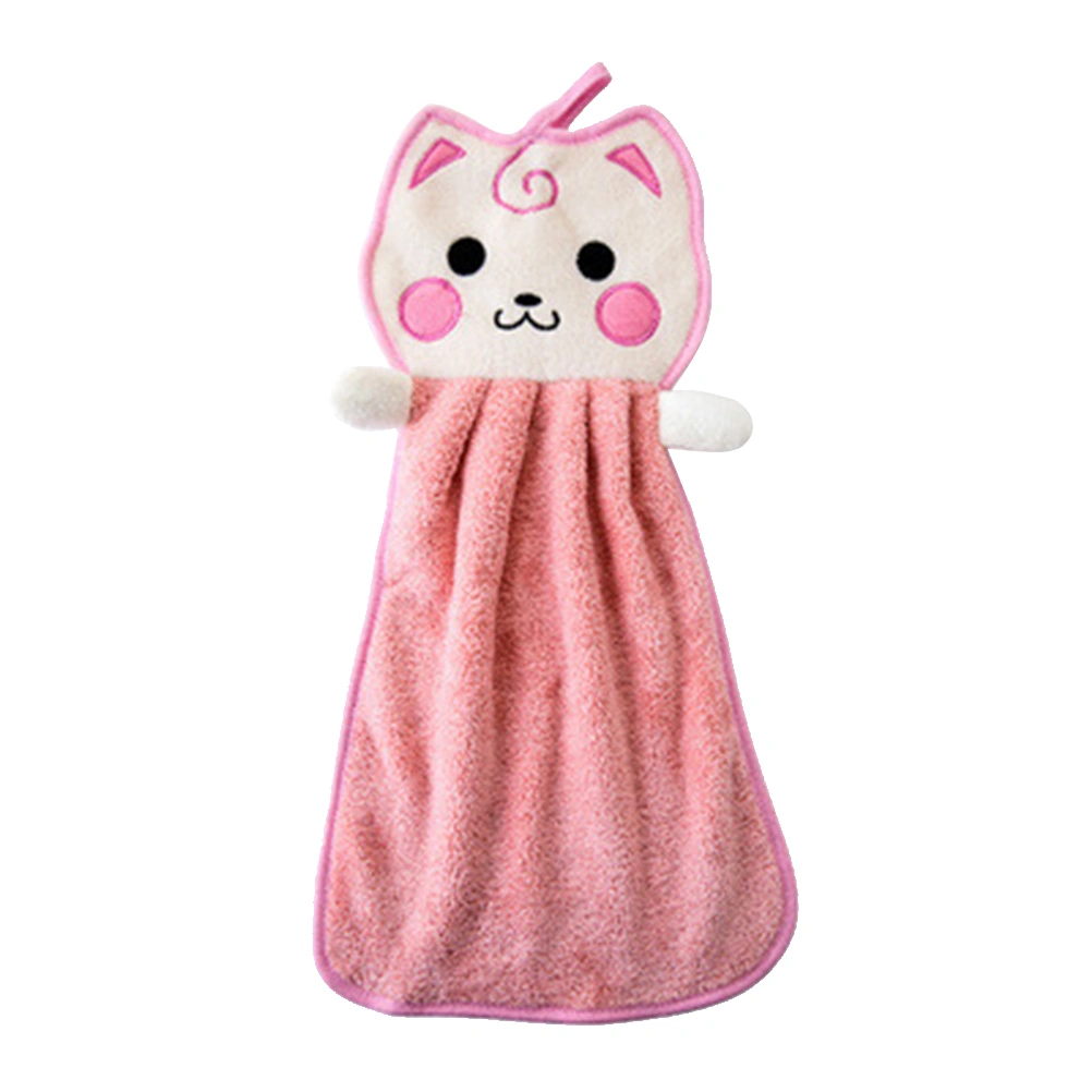 Hanging Hand Towels Cartoon Towels Hanging Towel Thicken Fast Dry Dish Wipe Cloth Kitchen Supplies for Home Kitchen Bathroom (Pink)