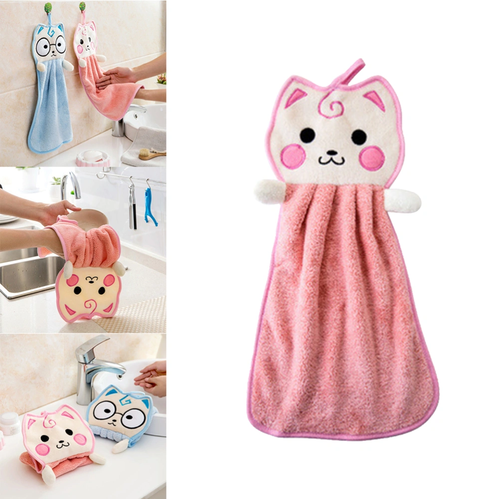 Hanging Hand Towels Cartoon Towels Hanging Towel Thicken Fast Dry Dish Wipe Cloth Kitchen Supplies for Home Kitchen Bathroom (Pink)