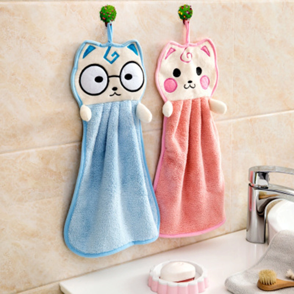 Hanging Hand Towels Cartoon Towels Hanging Towel Thicken Fast Dry Dish Wipe Cloth Kitchen Supplies for Home Kitchen Bathroom (Pink)