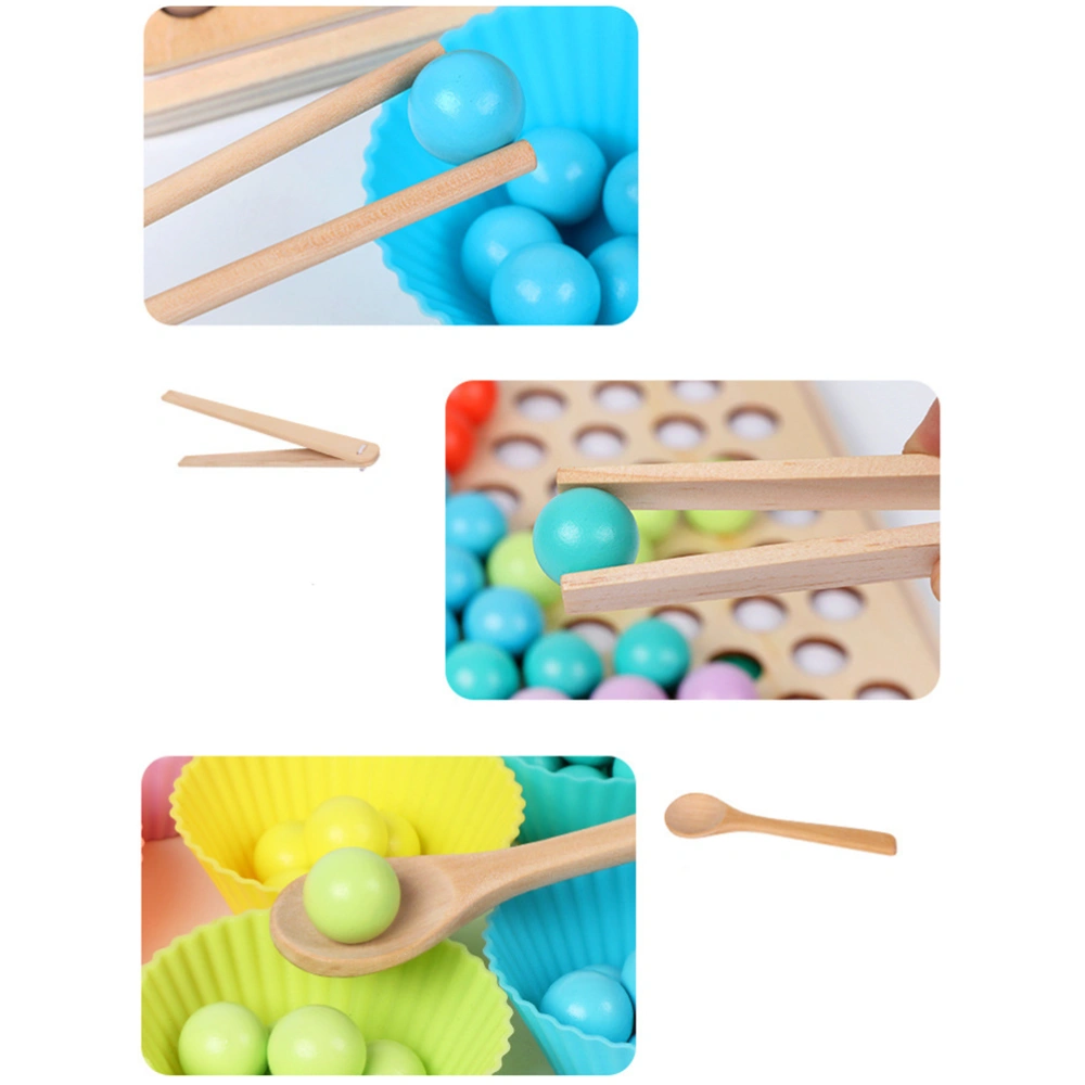 Wooden Clip Balls Game Education Toys Wood Beads Ball Board Shape Match Game Toy