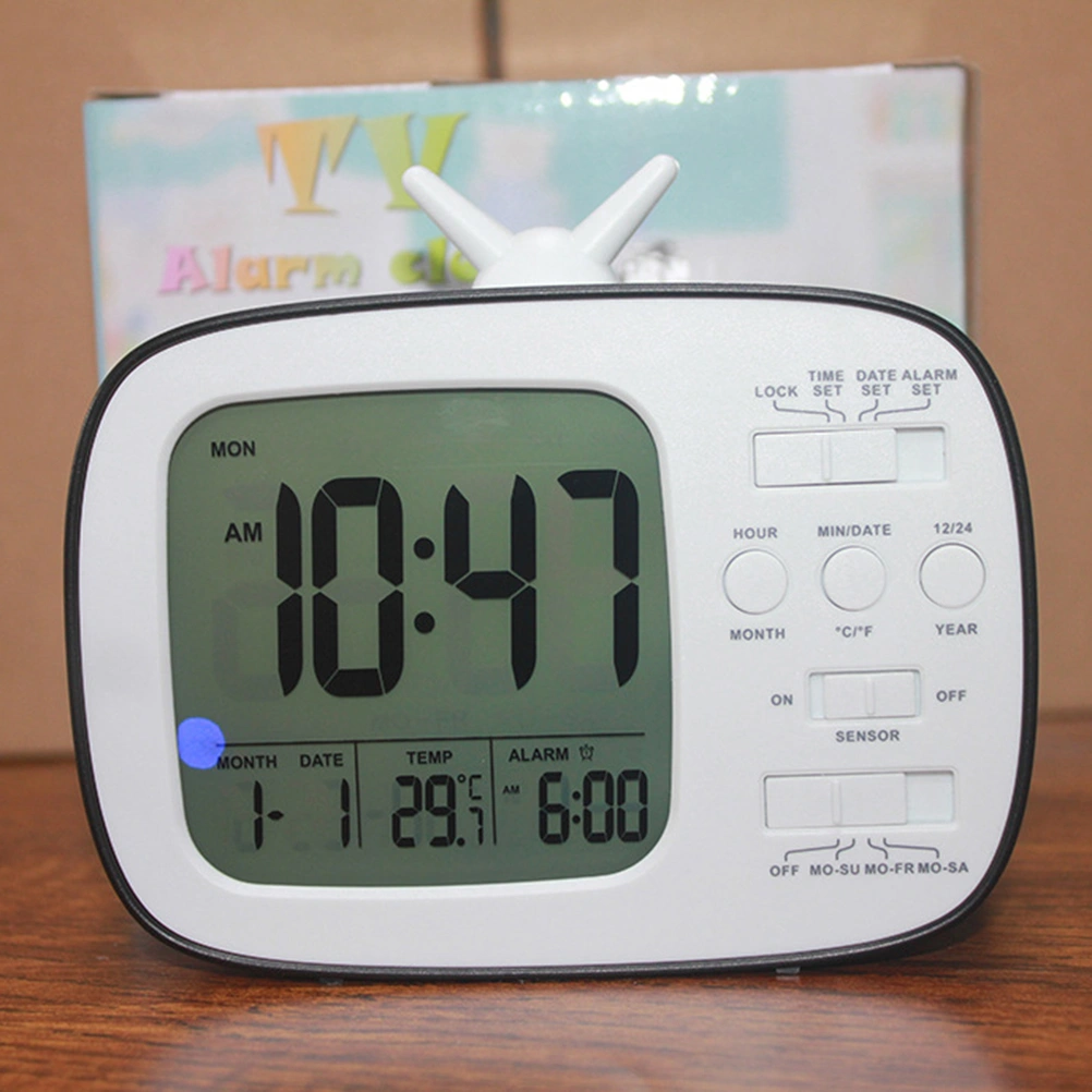 Kid Bedside Clock LCD Electronic Clock Students Bedside Alarm Clock Night Light Alarm Clock (Black)