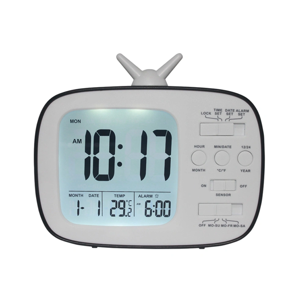 Kid Bedside Clock LCD Electronic Clock Students Bedside Alarm Clock Night Light Alarm Clock (Black)