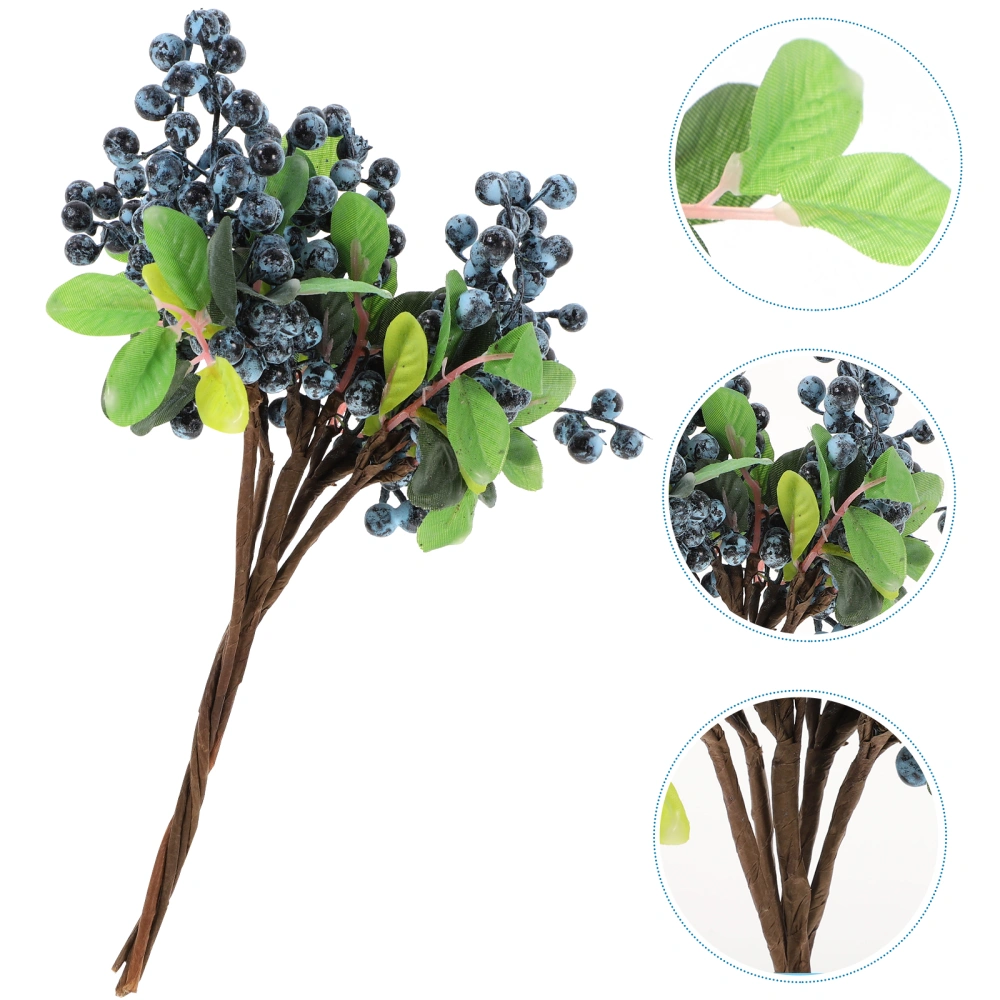 5pcs Blue Artificial Delicate Berries Lifelike Fabric Blueberry Decor Fruit Flower Christmas DIY Home Ornament