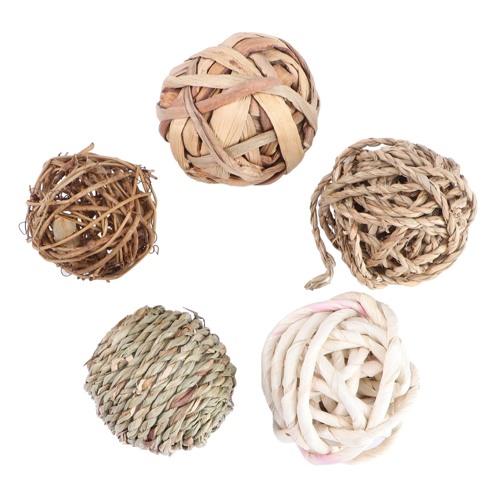 5Pcs Straw Rattan Woven Balls Chewing Toys Molar Toys for Hamster Parrots