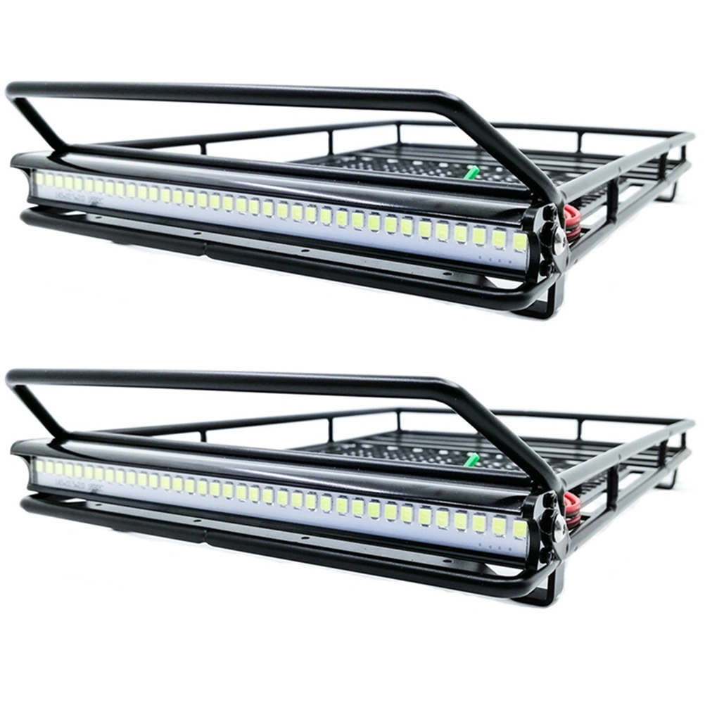 1Pc Car Luggage Carrier Car Roof Luggage Holder Rack Storage Shelf with Light Bar for 1:10 Crawler (Black)
