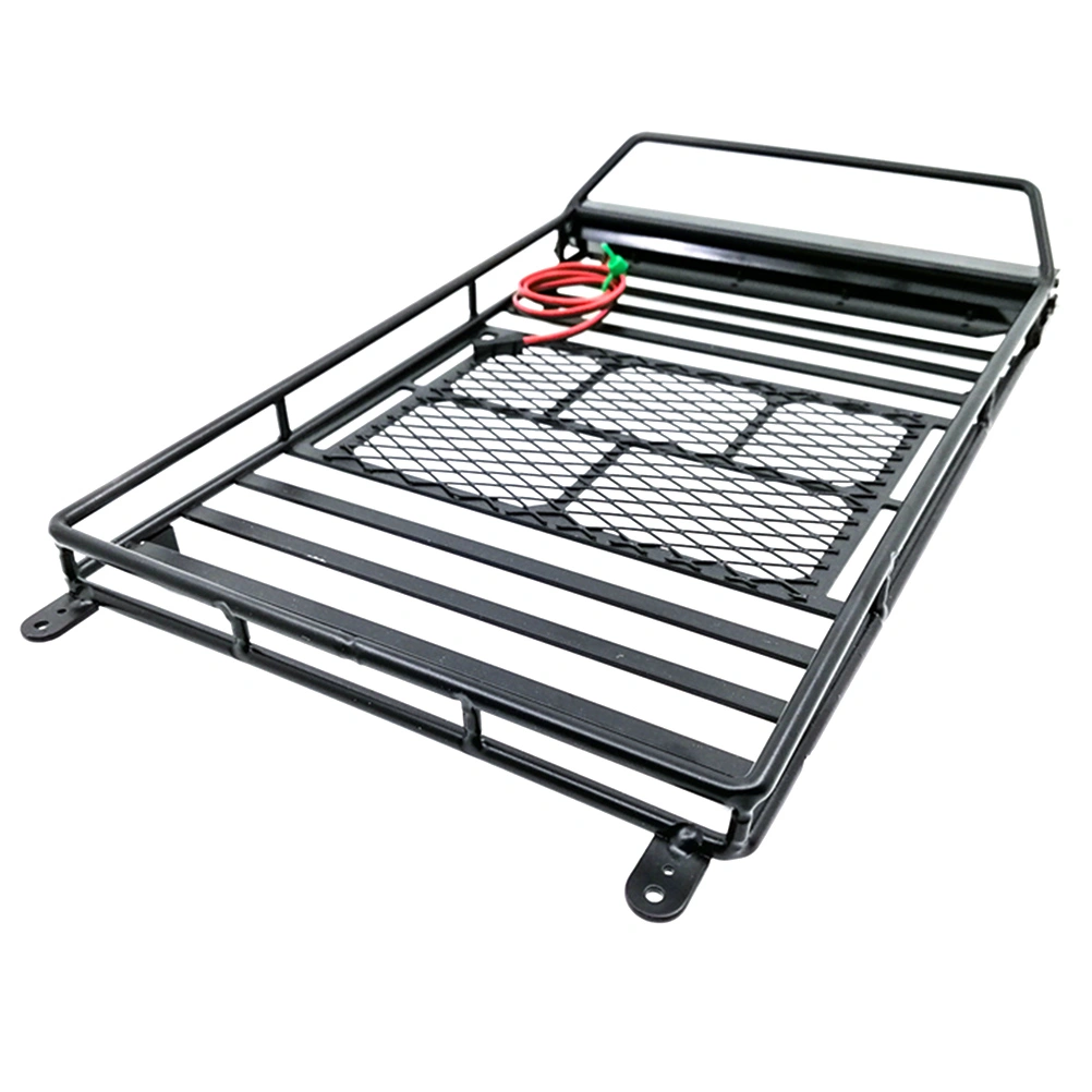 1Pc Car Luggage Carrier Car Roof Luggage Holder Rack Storage Shelf with Light Bar for 1:10 Crawler (Black)