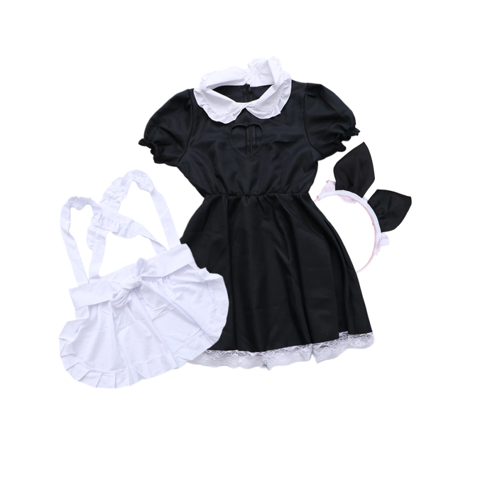 3pcs Sexy Lingerie Maid Role-Playing Suit Lace Hollow Sexy Outfit Maid Uniform Set (Hair Band + Apron + Dress)