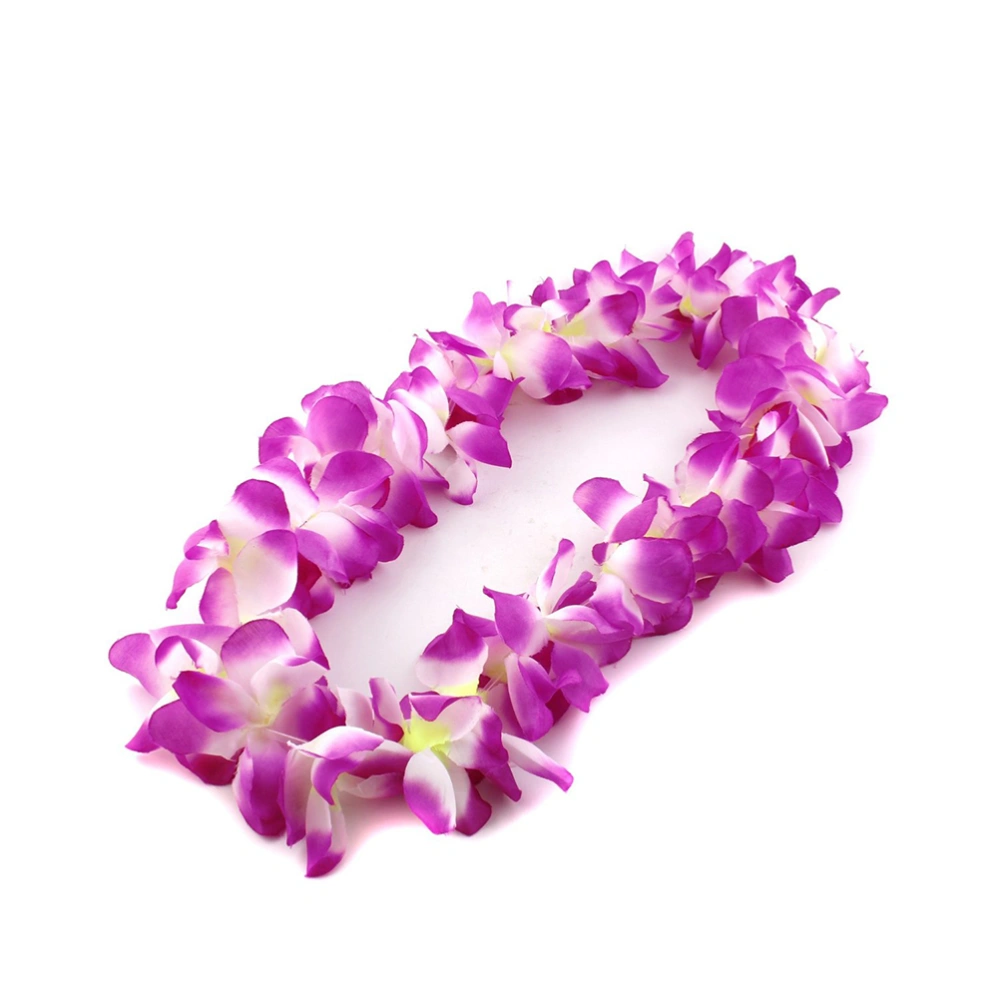 Fashion Hawaii Tropical Hula Grass Dance Flower Necklace Garland (Purple+White)