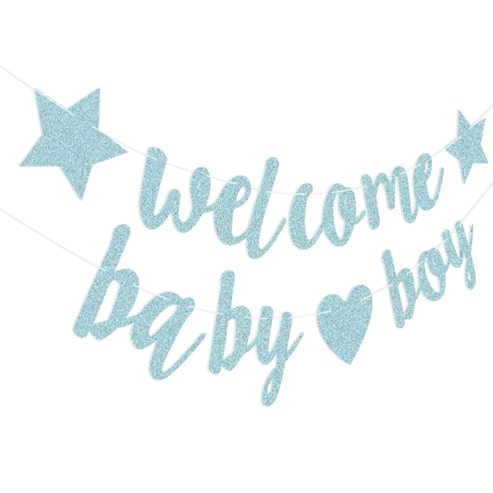 Welcome Baby Banner Baby Shower Hanging Flag Glitter Gender Reveal Party Decoration