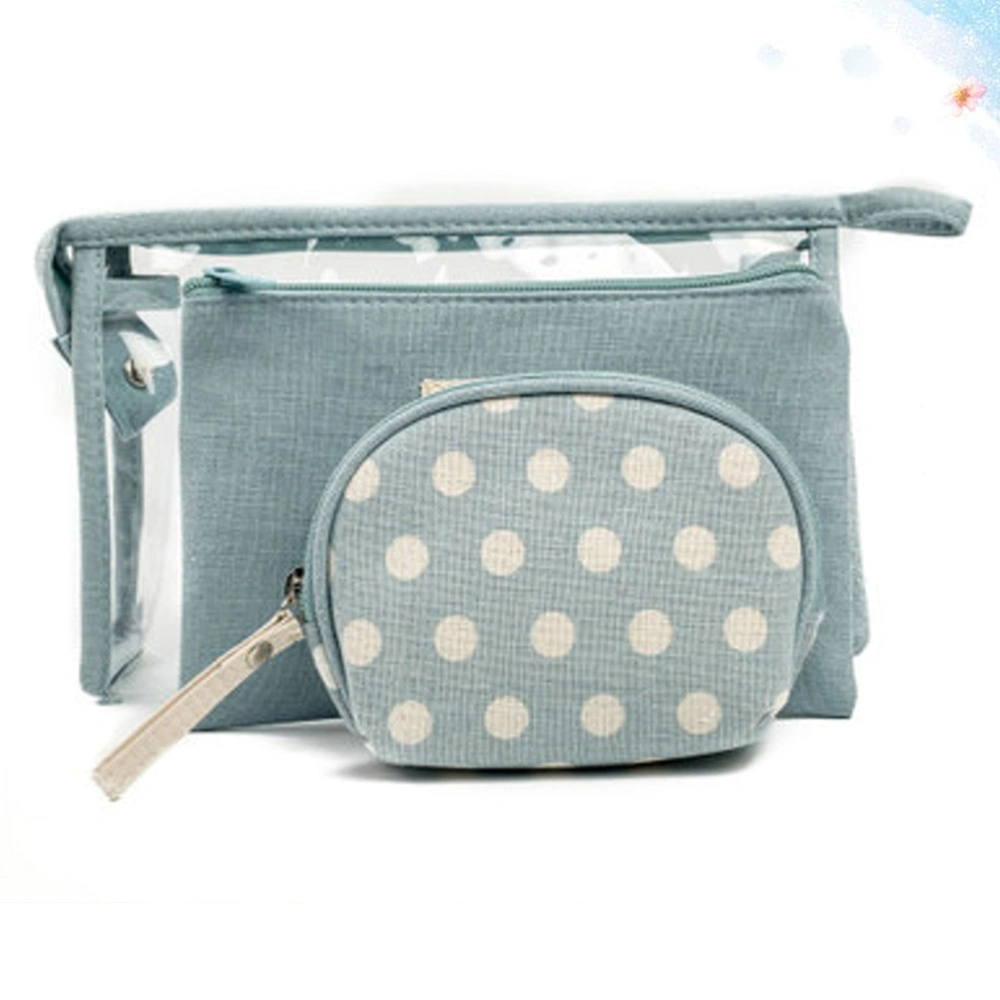 3pcs Dot Casual Storage Bags Cosmetic Bags Portable Makeup Pouches Wash Bags Multifunctional Storage Organizers for Travel (Sky-blue)