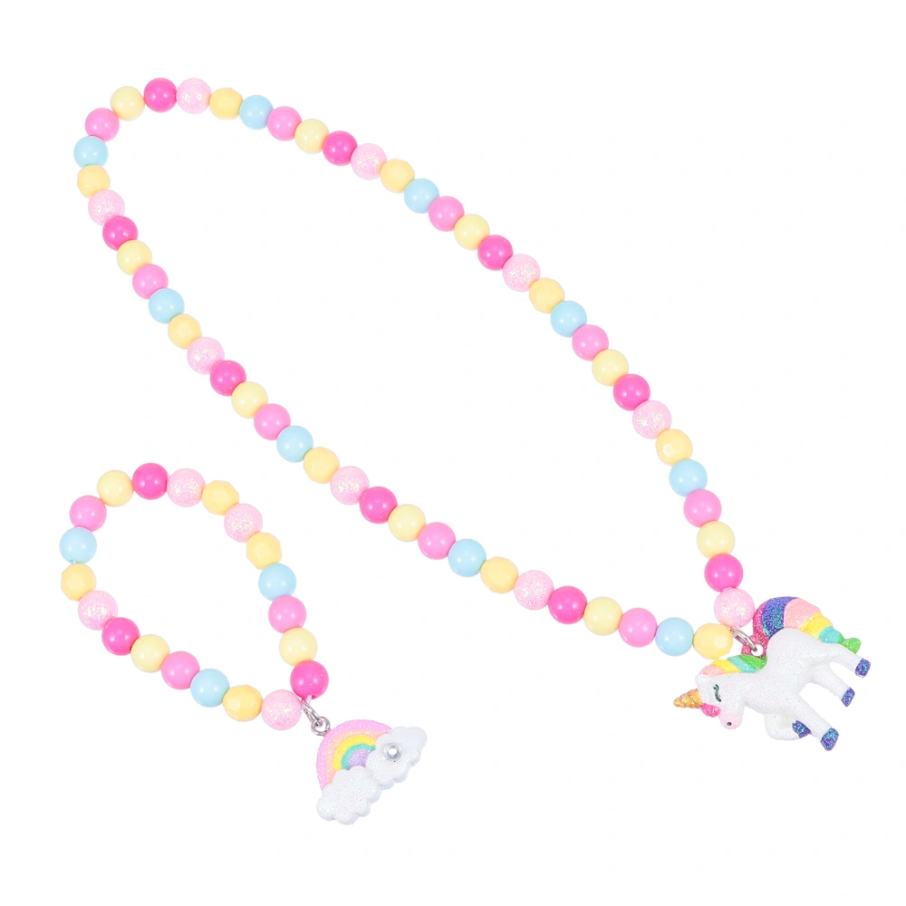 1 Set 2pcs Kids Decorative Bracelet Necklace Set Plastic Beads Bracelet Kit