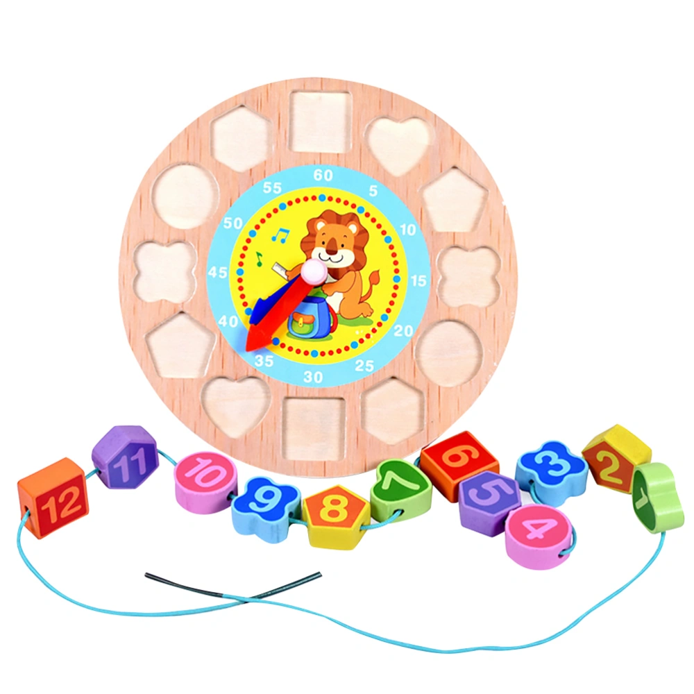 1 Set Wooden DIY Clock Matching Blocks Clock Toy Funny Clock Plaything Educational Toys for Toddlers Boys Girls (Lion Pattern)