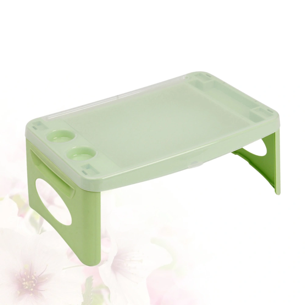 Foldable Bed Table Plastic Bed Desk Multifunction Table Computer Laptop Holder for Home Bedroom (White + Light Green)