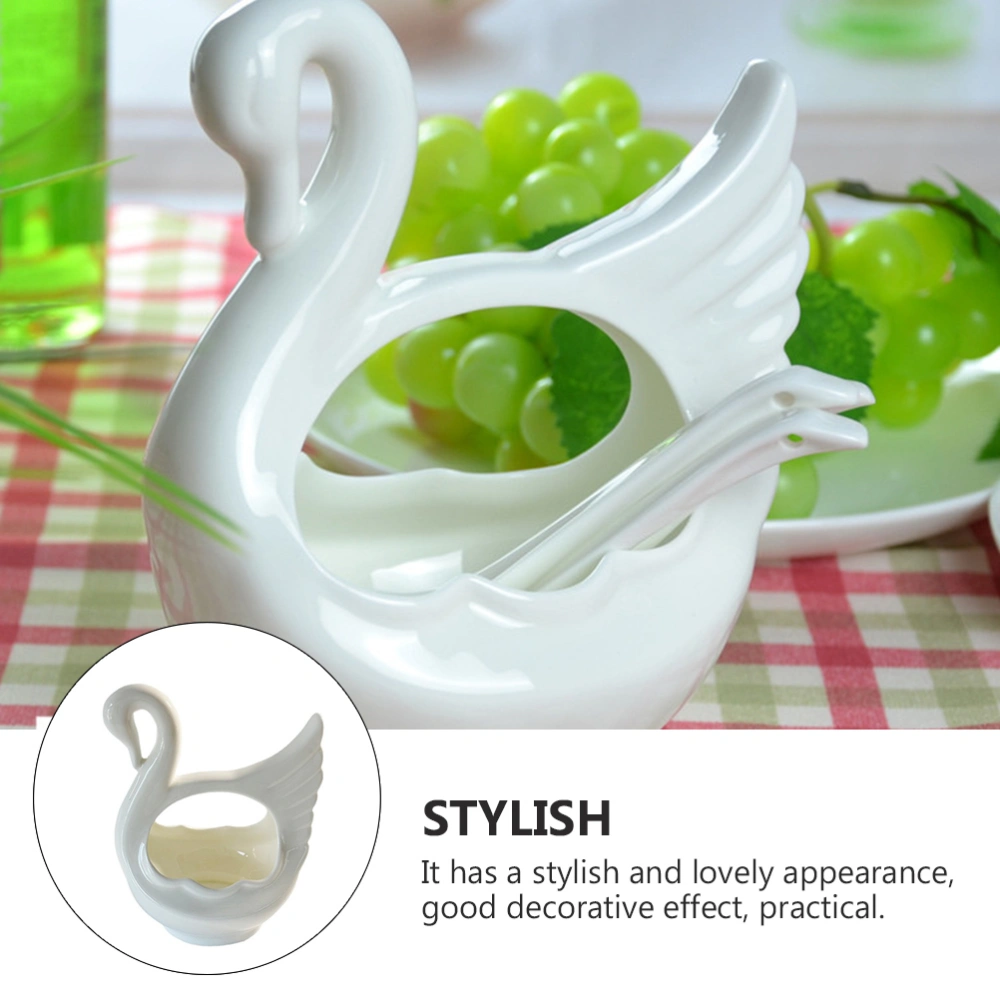 1PC Ceramic Swan Chopsticks Holder Kitchen Cutter Fork Tableware Storage Basket