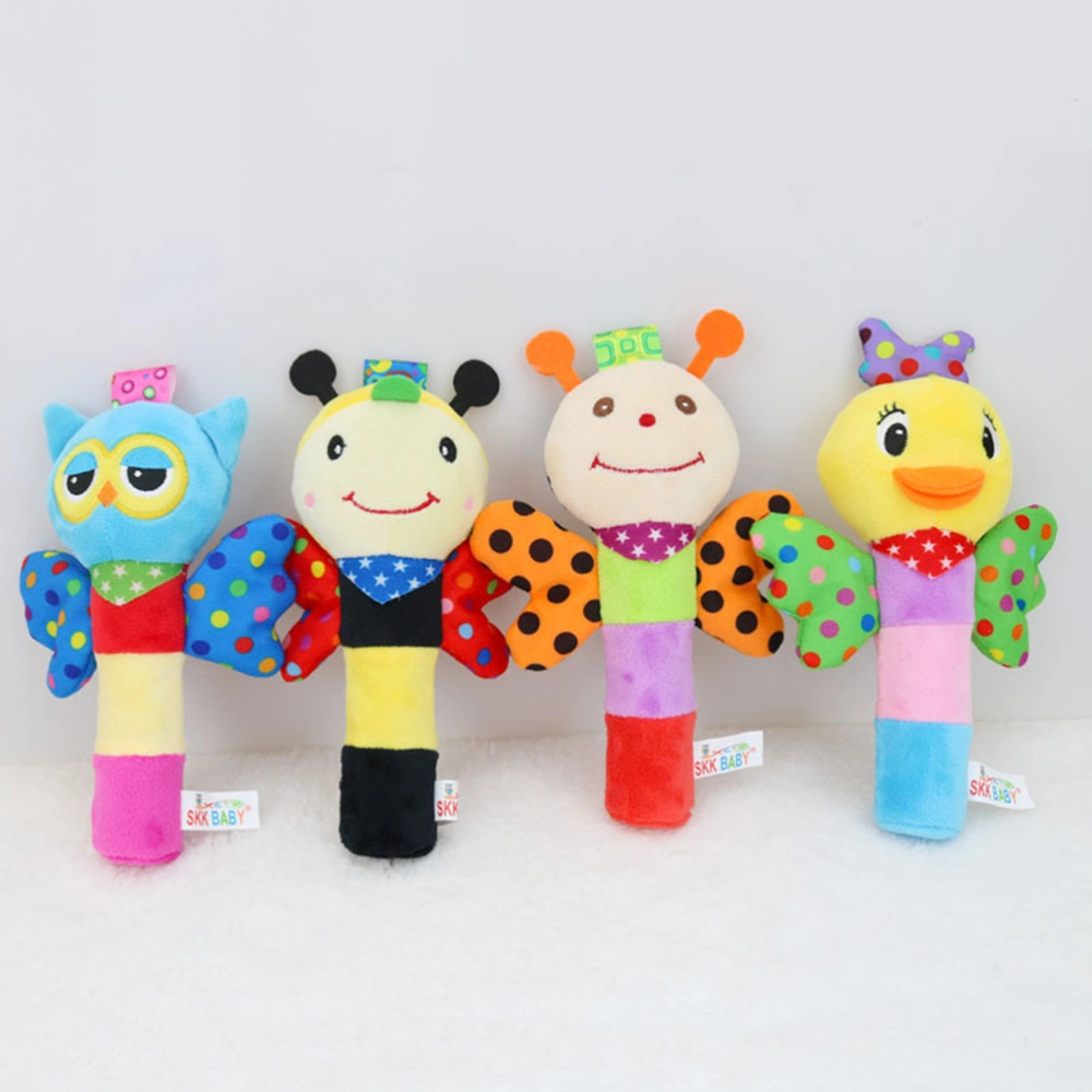 Infant Animals Hand Rattles Stuffed Grasping BB Stick Cartoon Plush Doll Toys for Babies (Bee)