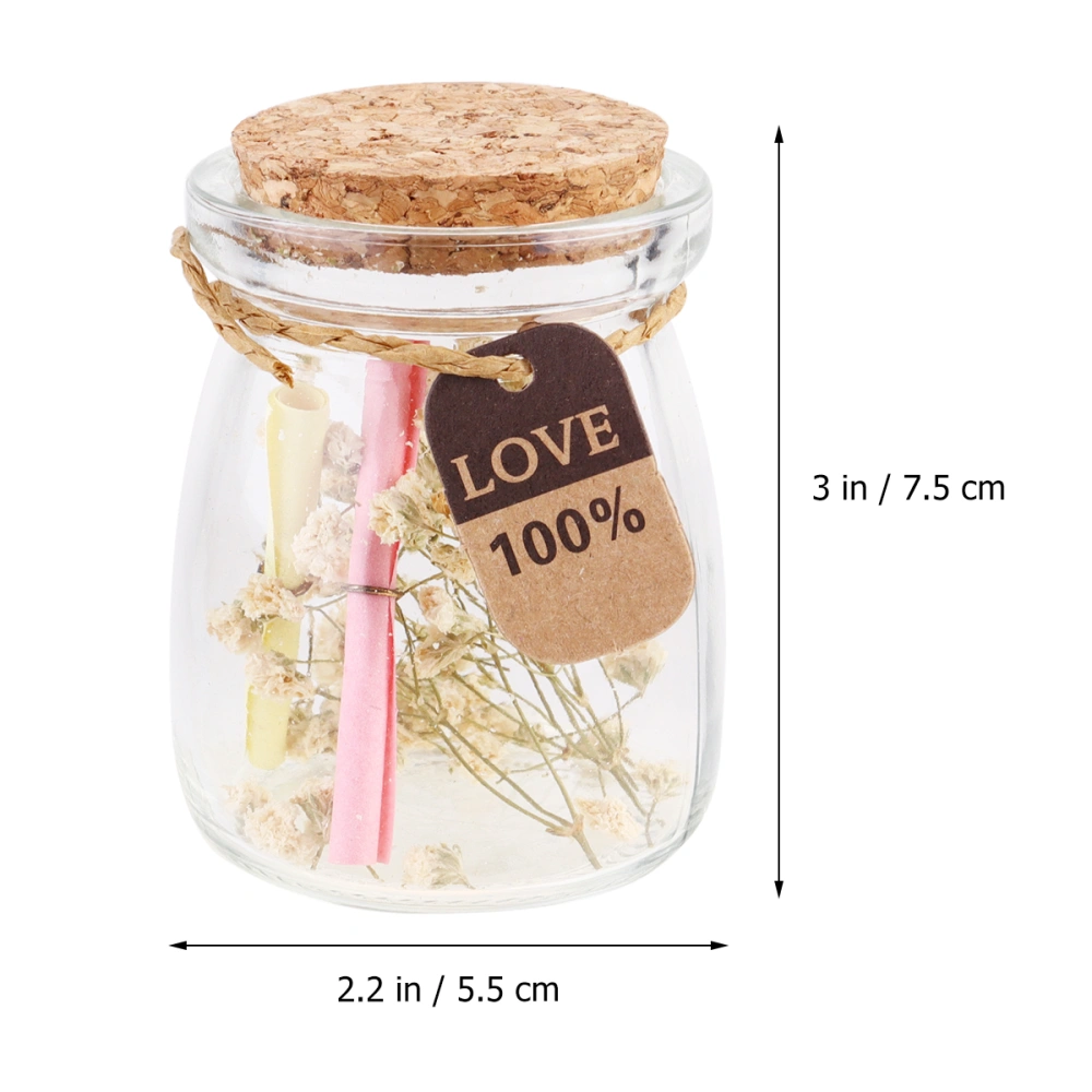 Creative Wooden Cork Bottle Flower Wishing Bottles Glass Gift Jar for Paper Star Candy Message (White Babysbreath)