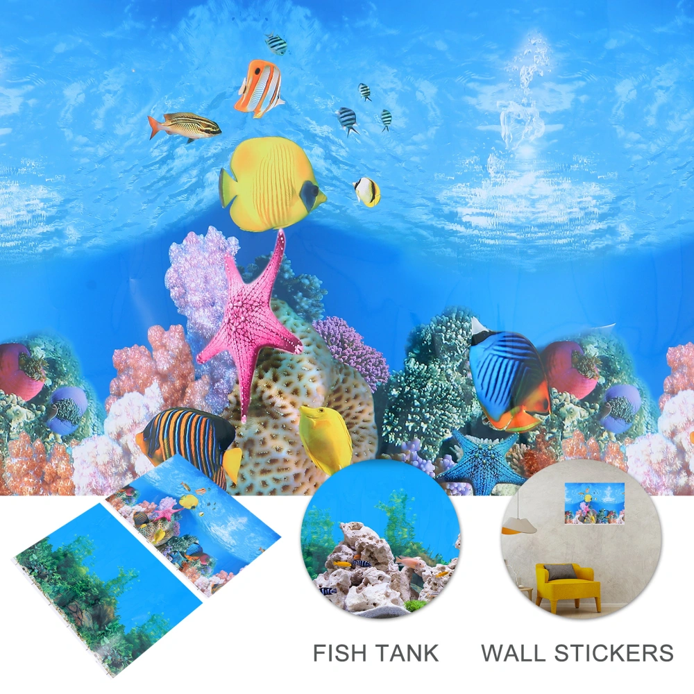 2pcs 3D Fish Tank Sticker Double Sided Aquarium Wallpaper Aquarium Poster