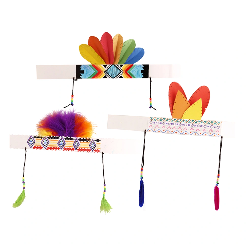 3pcs Thankgiving DIY Crafting Materials Set Handmade Native American Headband Craft Kit  Headdress Kids Educational Toys