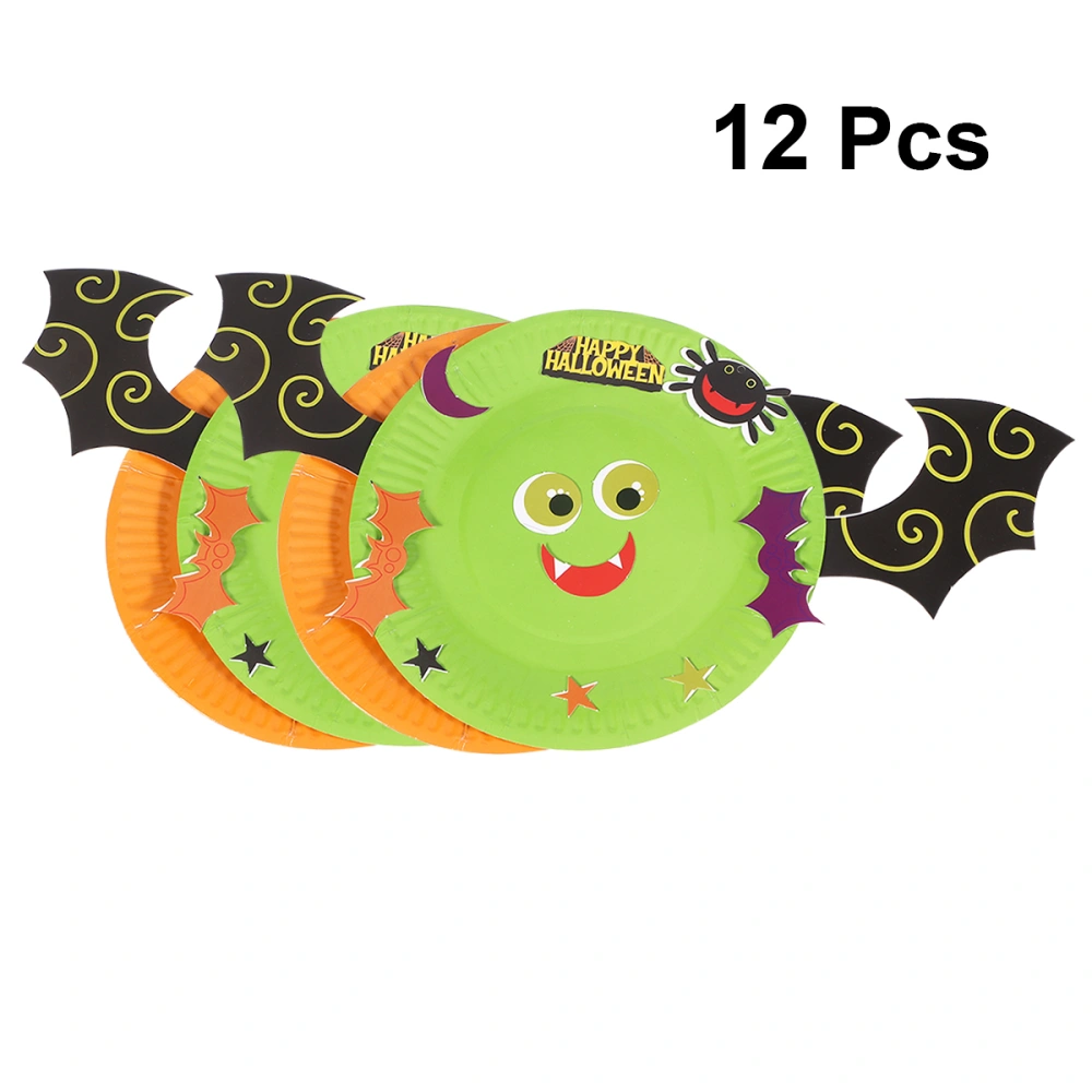 12Pcs Halloween Bat DIY Paper Plate Stickers Early Learning Craft Toys Educational Training Play Paper Plates Art Kit for Kids Toddler Children Random Color in Plate