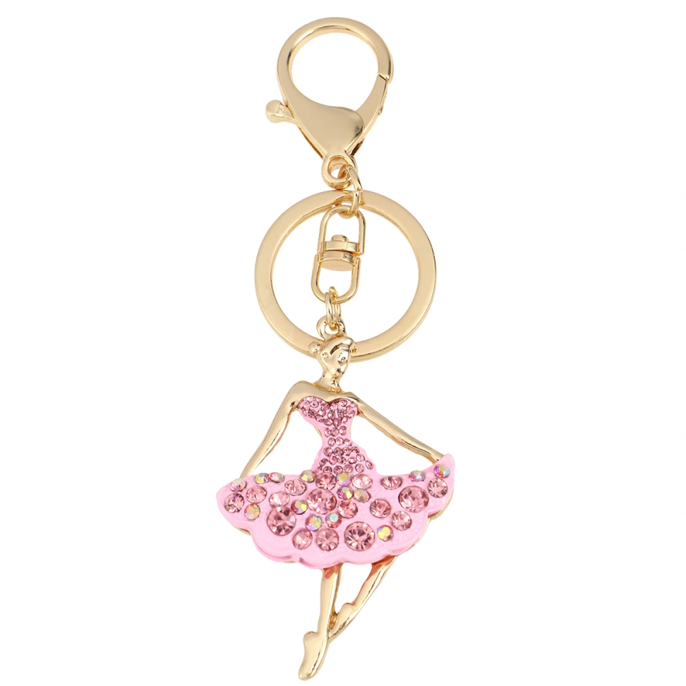 Fashion Stylish Ballerina Keychain Sparkling Keyring Alloy Crystal Rhinestones Clothing Accessories Purse Pendant Handbag Decoration Holiday Girl Women Gift (Pink)