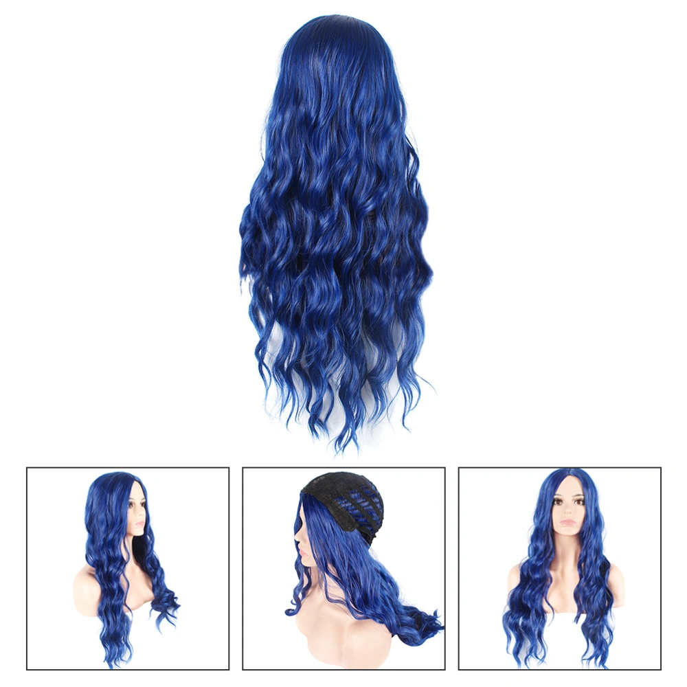 Long Wavy Wigs Halloween Blue Hairpiece Beautiful Women's Periwig Natural Wig