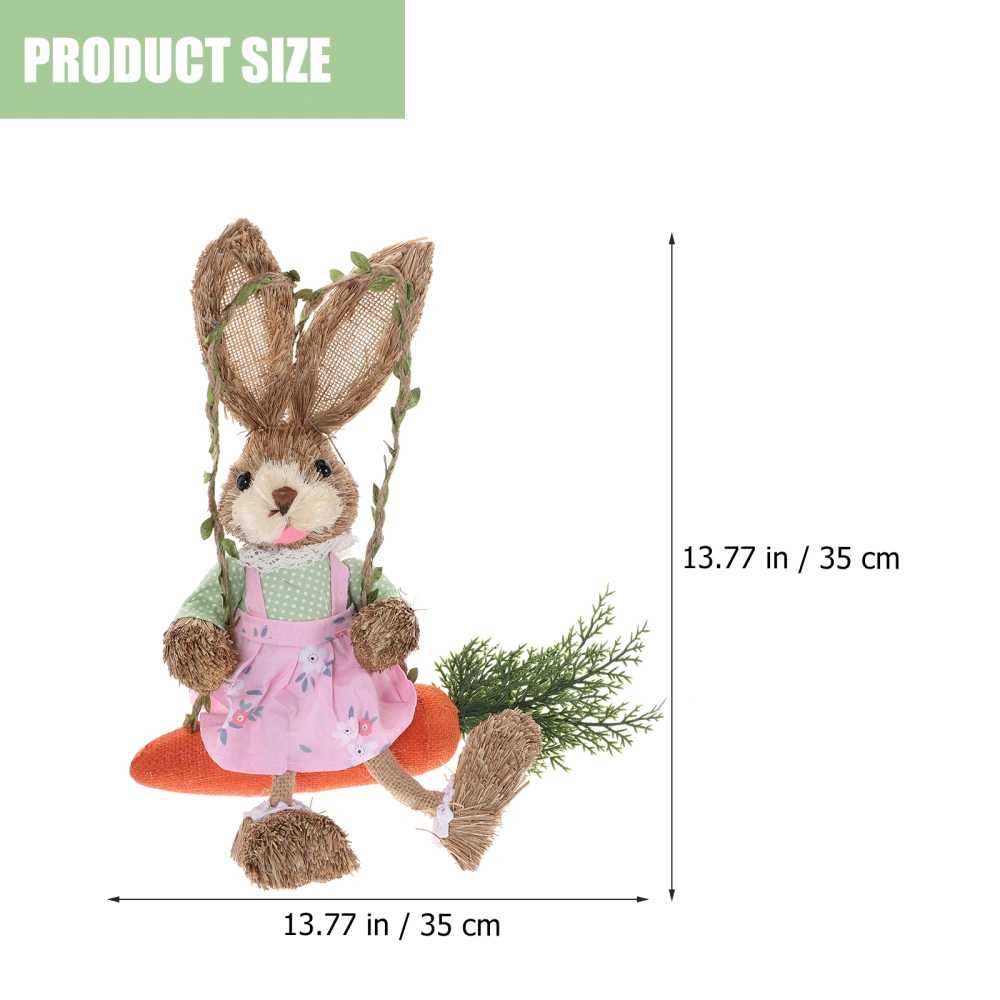 Straw Bunny Decor Swing Bunny Wall Decor Easter Bunny Figurines for Party