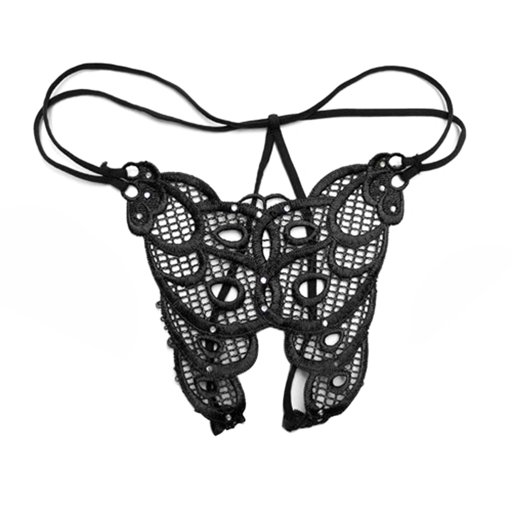 Women Thongs Lace Crotchless Panties Open Fork Underwear Sexy Lingerie for Women (Black)