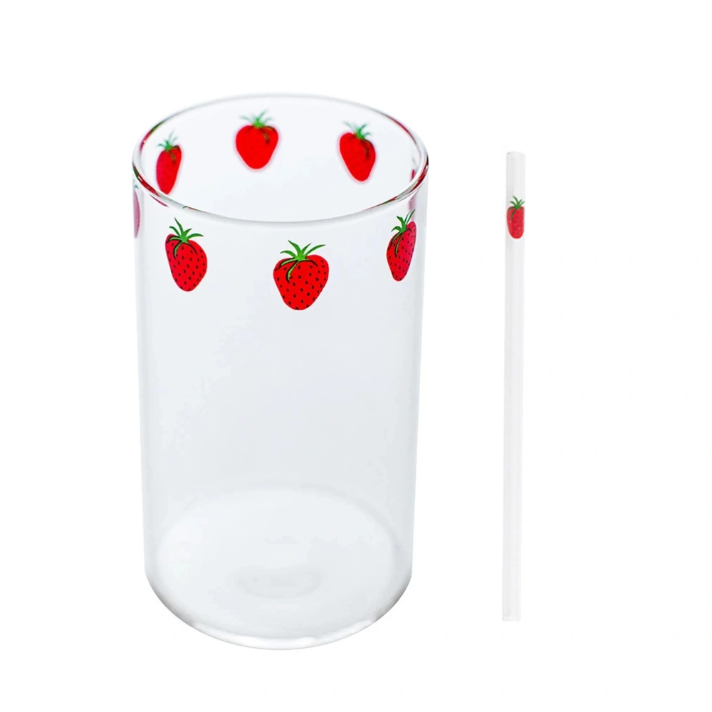 1 Set Strawberry Cup Heat Resistant Milk Cup Straw Glass Cup Student Glassware