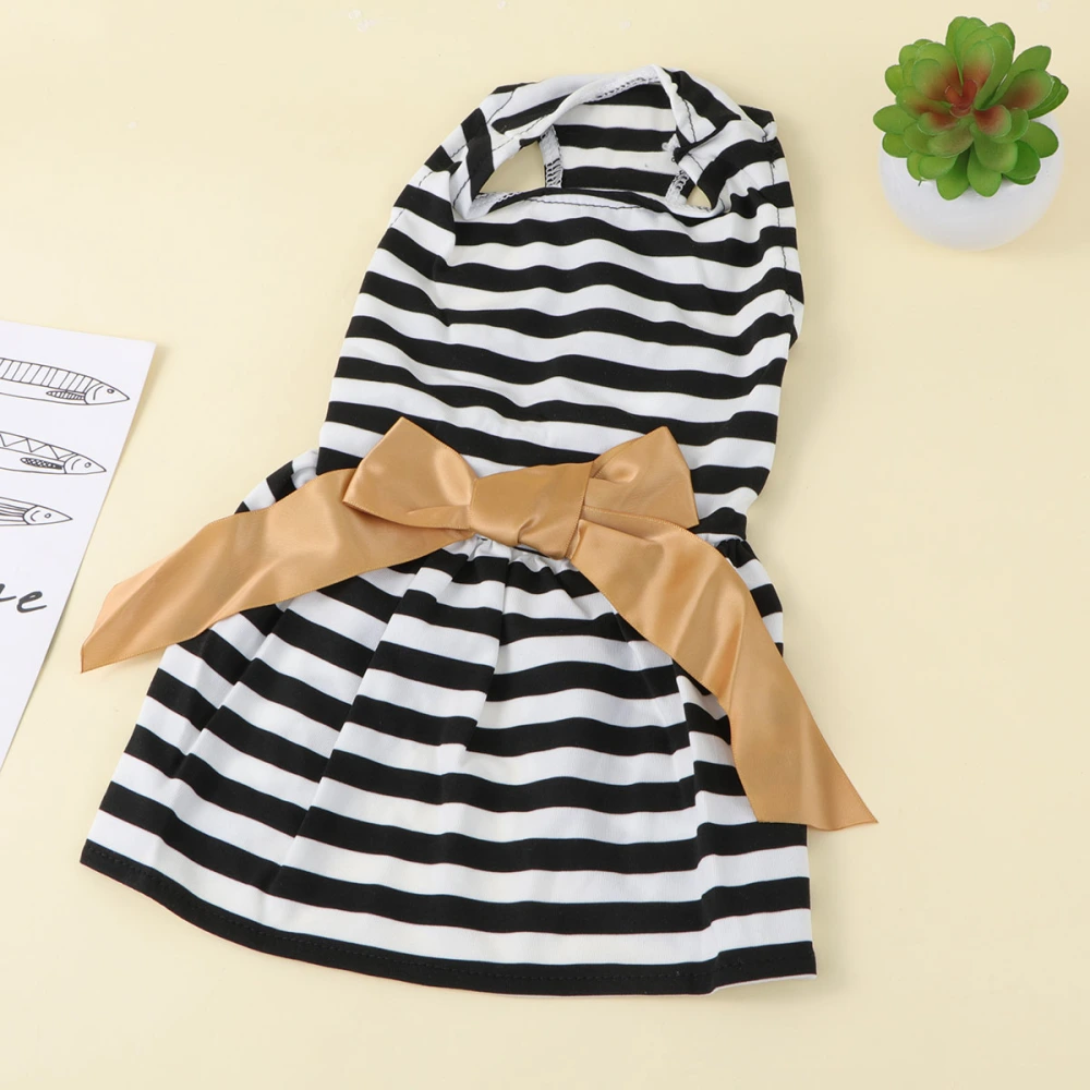 Summer Pet Dog Dress Black and White Stripes Pet Clothes Elegant Bowknot Sleeveless Puppy Skirt (Size S)