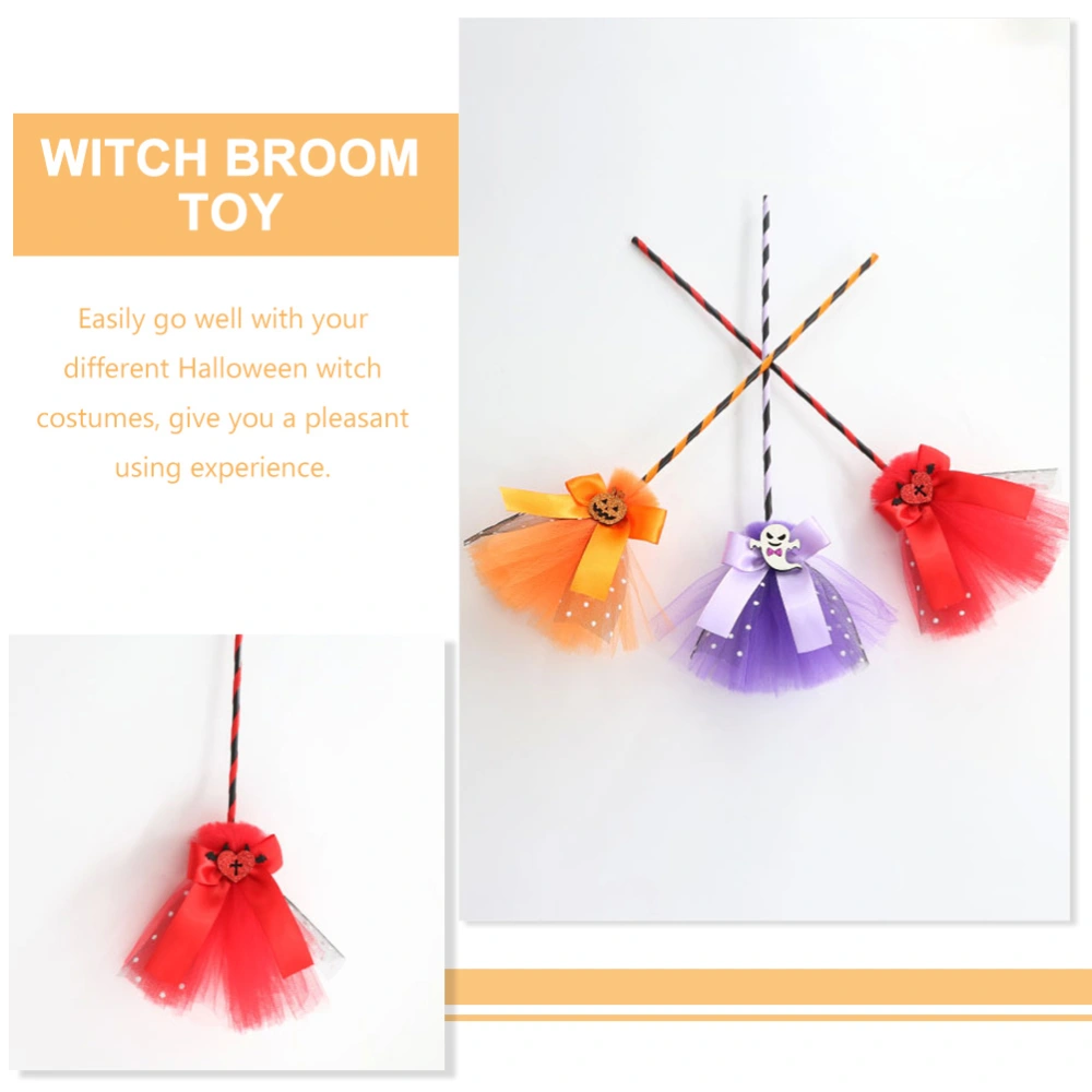 3PCS Halloween Witch Broom Gauze Plastic Witch Broomstick Kids Broom Props