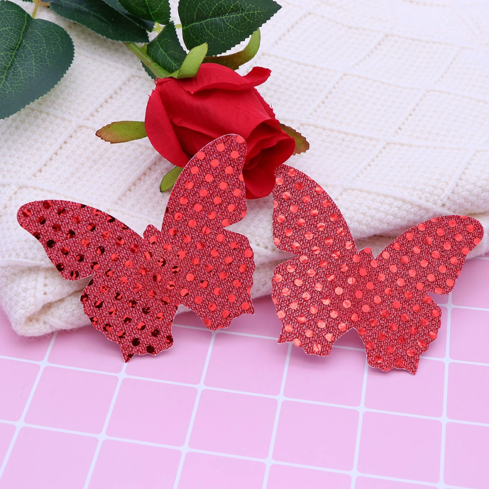 6Pairs Women Sexy Adhesive Breast Petal Pasties Cover Seamless Disposable Buttefly Shape Pasties (Red Sequin Butterflies)