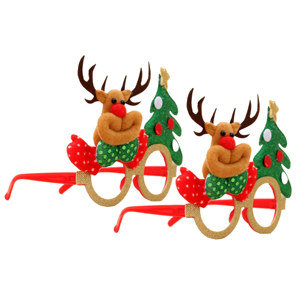 2pcs Christmas Decorative Glasses Cartoon Glasses Frame Party Sunglasses Photo Props (Deer)