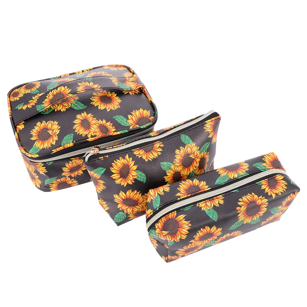 3Pcs 1Set Portable Travel Bag Trendy Printing Bag for Travel (Black and Yellow)