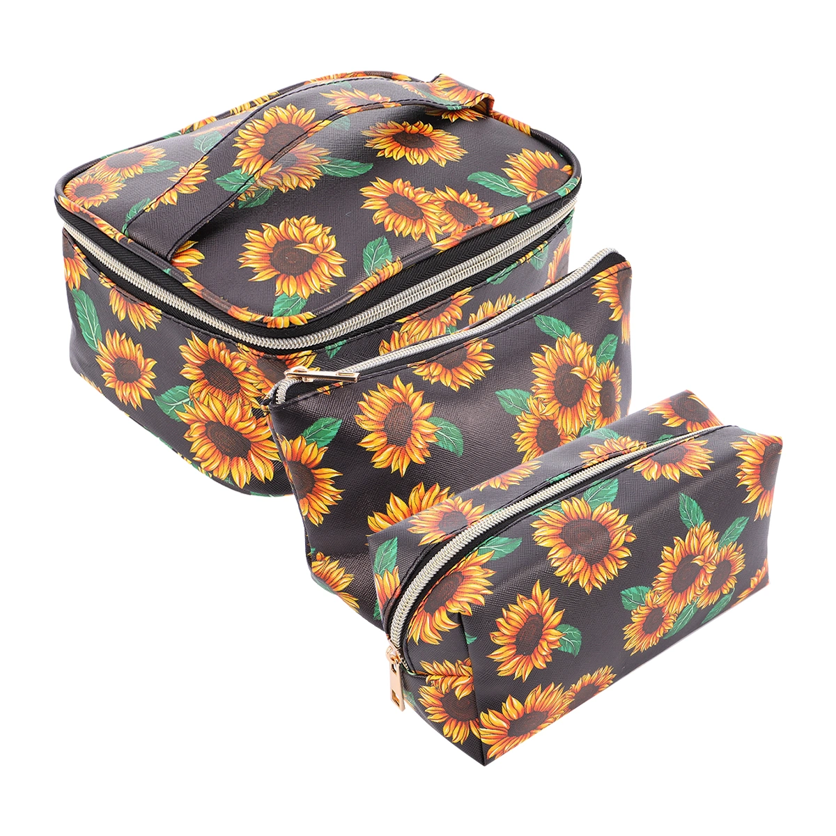 3Pcs 1Set Portable Travel Bag Trendy Printing Bag for Travel (Black and Yellow)
