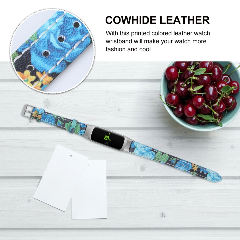 Leather Watch Strap Smartwatch Band Printed Pattern Cowhide Watchband Watch Replacement Strap Compatible for Galaxy fit sm-r370