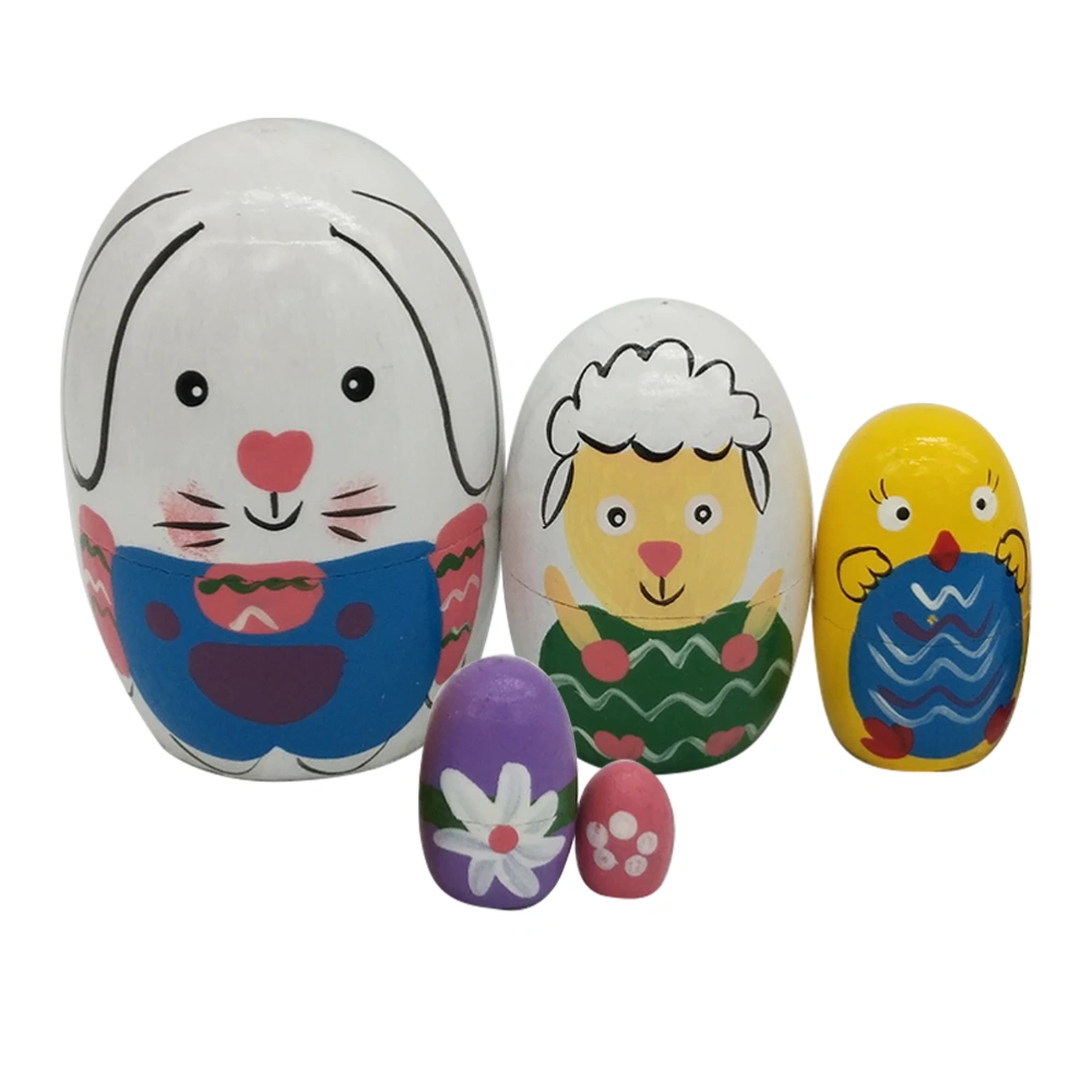 5pcs Rabbit Ornaments Wooden Crafts Gift Five-layer Russian Nesting Dolls Stacking Dolls Collection Toy Matryoshka Doll Toy