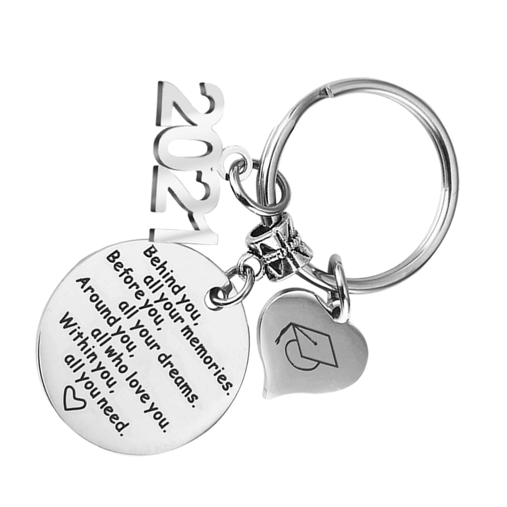 1Pc Stainless Steel Graduation Keychain Bag Pendant Heart Design Gift Key Ring