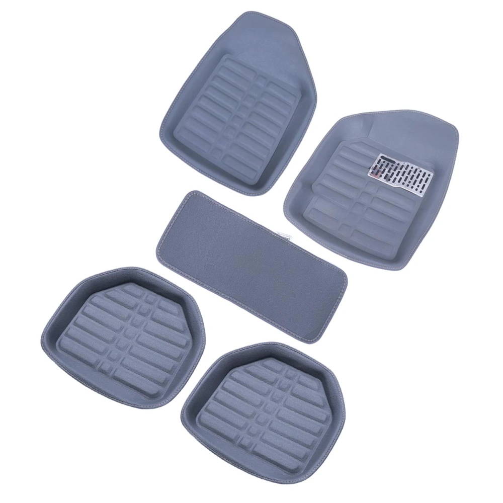 5pcs Car Leather Waterproof Floor Mats Indentation Compass with PVC Thread Ring Universal Floor Covers Car Mat Carpet (Grey)